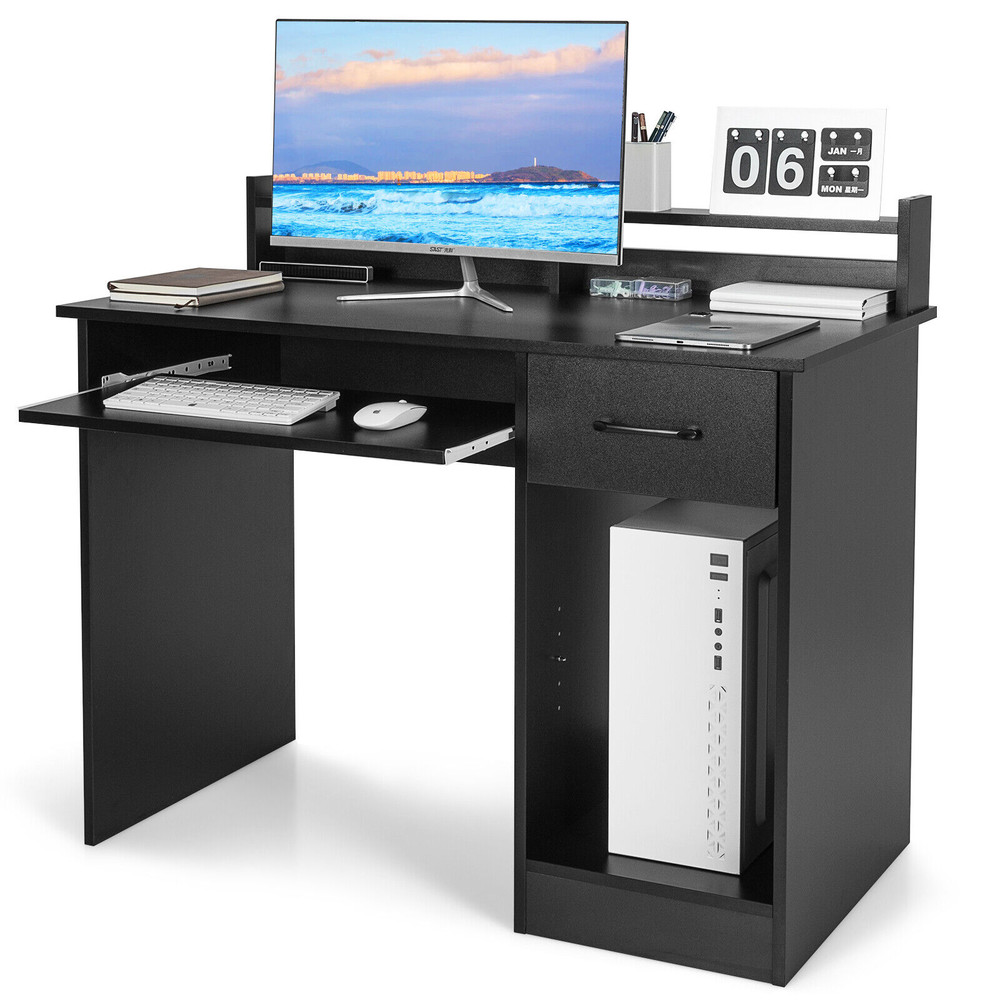 Modern Computer Desk with Storage Drawer & Keyboard Tray Space-Saving Study Table for Home Office