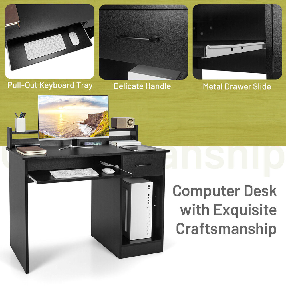 Modern Computer Desk with Storage Drawer & Keyboard Tray Space-Saving Study Table for Home Office