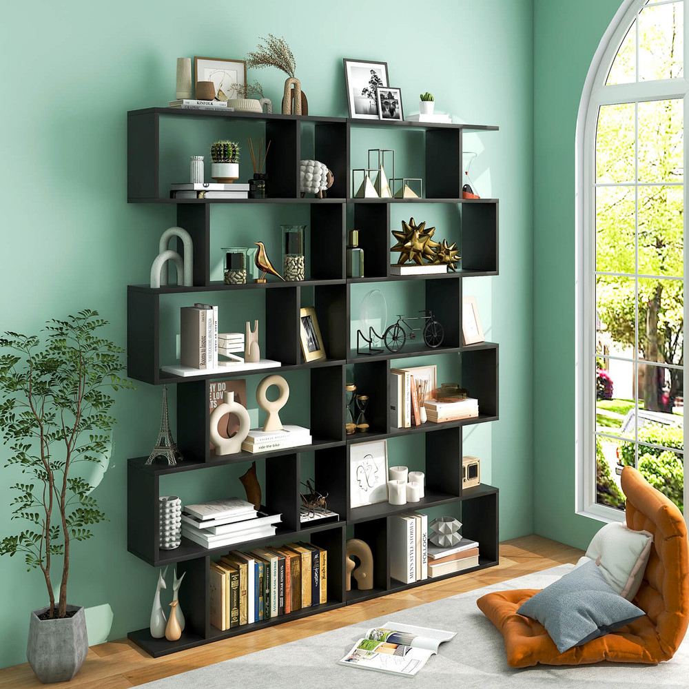6 Tier SShaped Bookshelf Storage Stylish Display Bookcase Decor ZShelf For Home Office 0