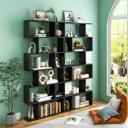 6 tier s-shaped bookshelf storage, stylish display bookcase decor z-shelf for home & office