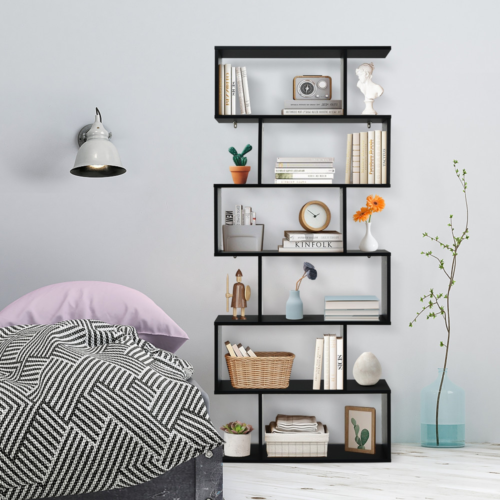 6 Tier SShaped Bookshelf Storage Stylish Display Bookcase Decor ZShelf For Home Office 1