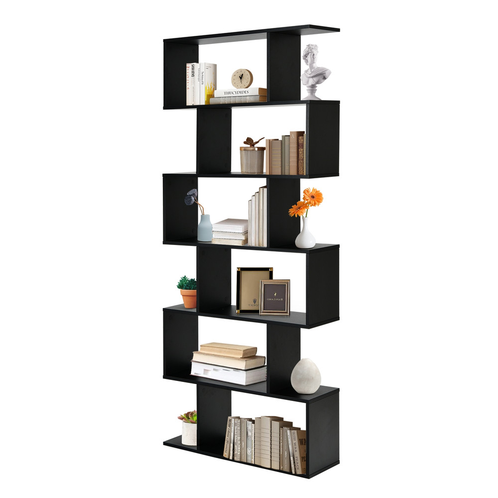 6 Tier SShaped Bookshelf Storage Stylish Display Bookcase Decor ZShelf For Home Office 6