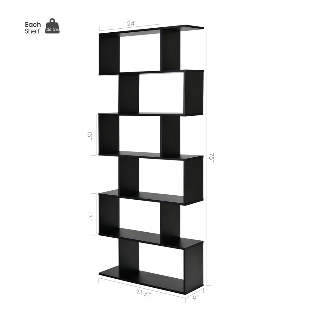 6 Tier SShaped Bookshelf Storage Stylish Display Bookcase Decor ZShelf For Home Office 7