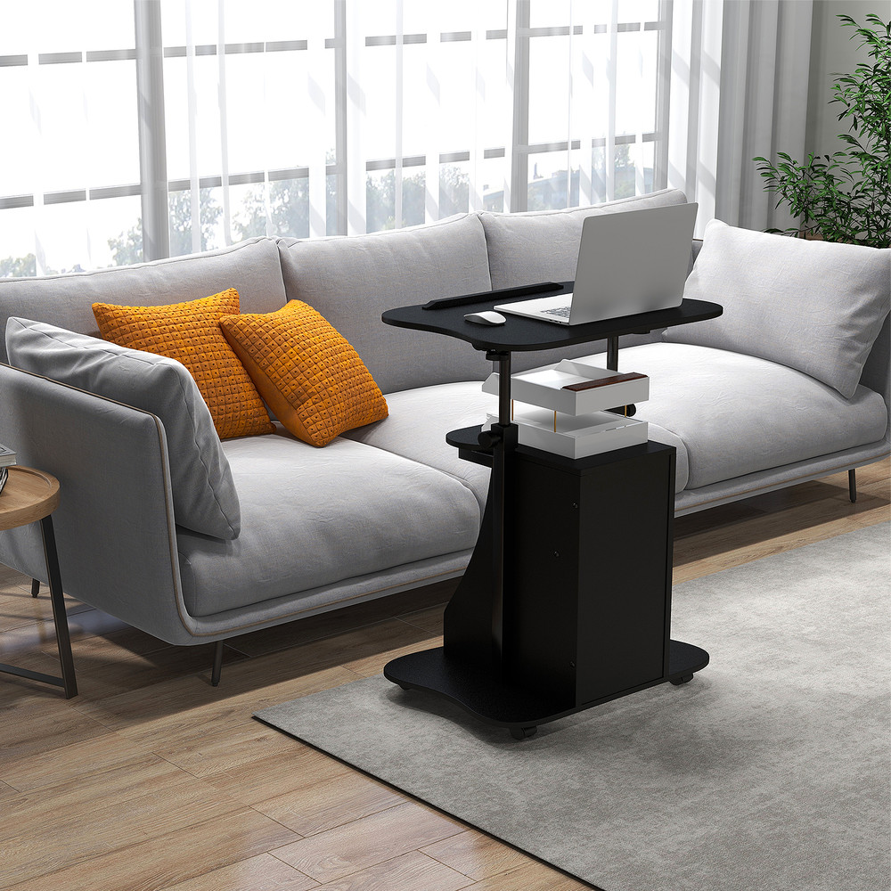 Adjustable Mobile Standing Desk Cart with Tilt Desktop and Cabinet Black