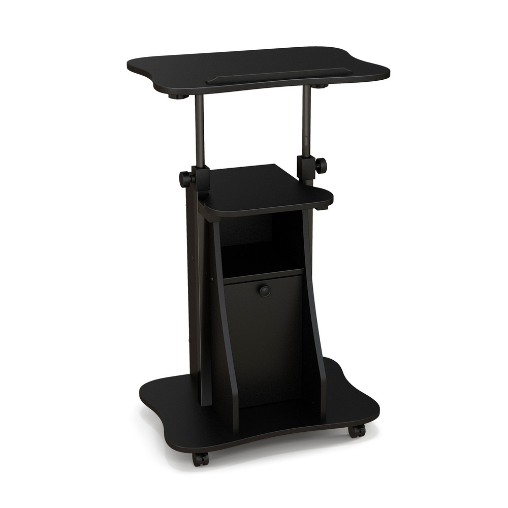Adjustable Mobile Standing Desk Cart with Tilt Desktop and Cabinet Black