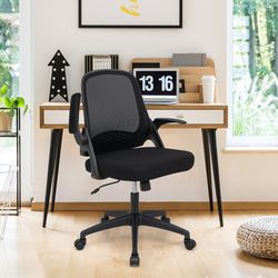 ergonomic mesh office chair with flip up arms, adjustable height swivel rolling desk chair for home office computer work