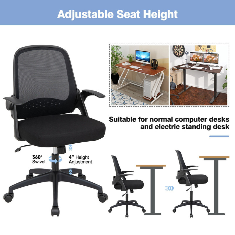 Ergonomic Mesh Office Chair with Flip up Arms, Adjustable Height Swivel Rolling Desk Chair for Home Office Computer Work