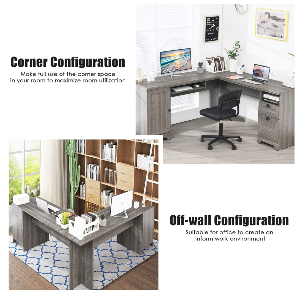 L Shaped Writing Desk with Drawers Corner Computer Workstation Table for Home Office