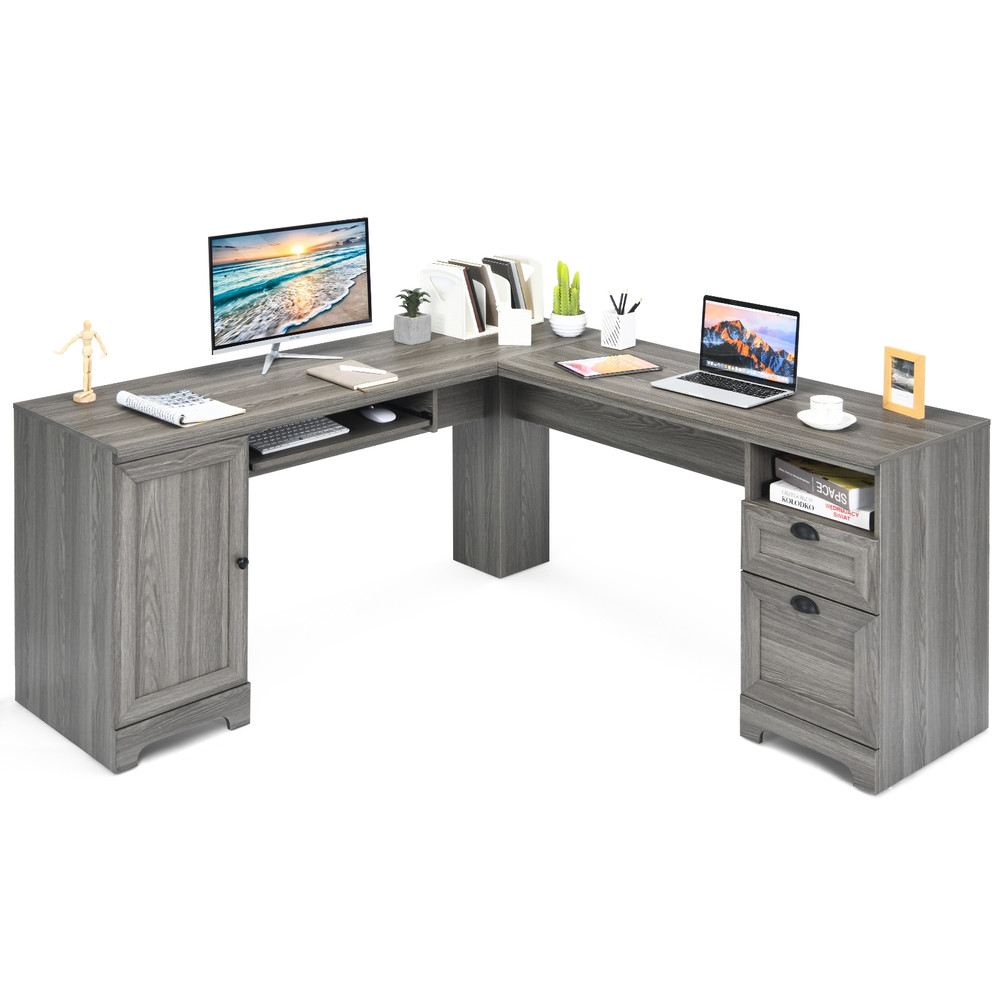 L Shaped Writing Desk with Drawers Corner Computer Workstation Table for Home Office