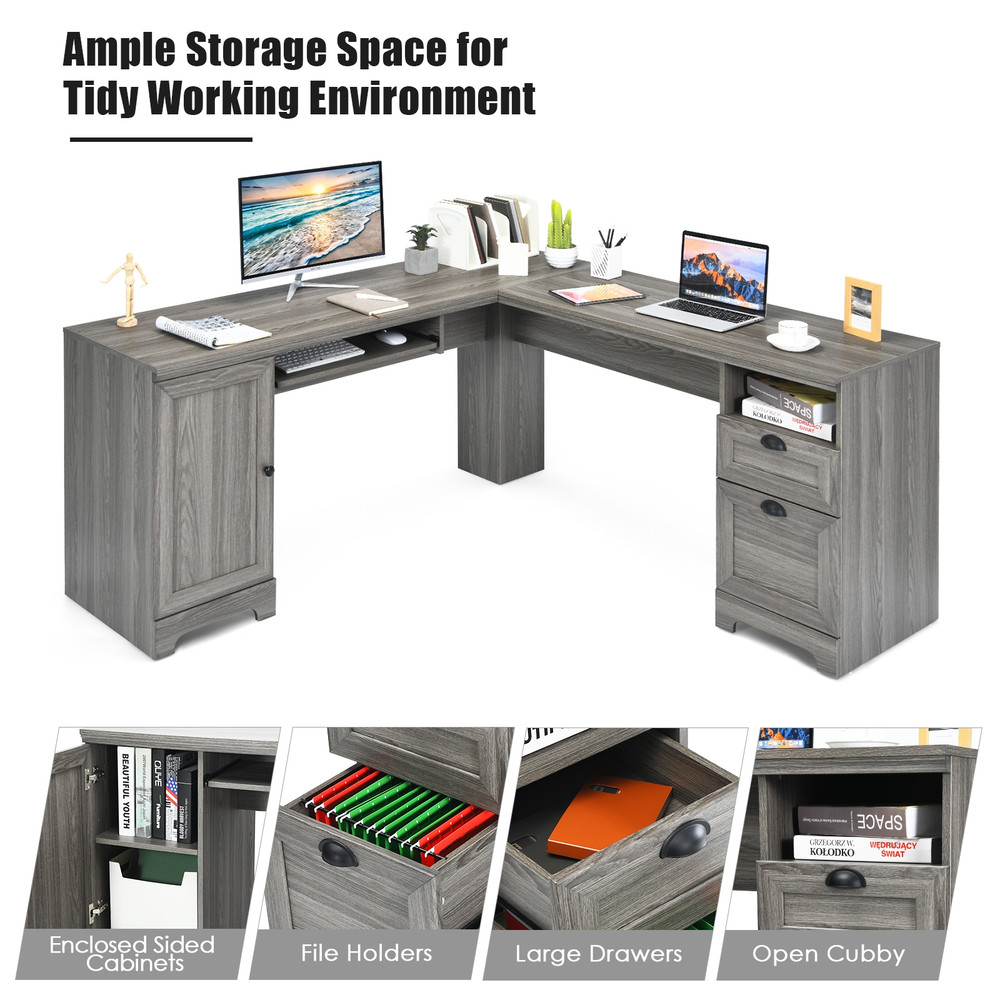 L Shaped Writing Desk with Drawers Corner Computer Workstation Table for Home Office