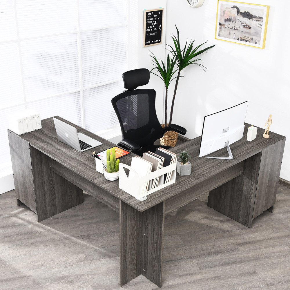L Shaped Writing Desk with Drawers Corner Computer Workstation Table for Home Office