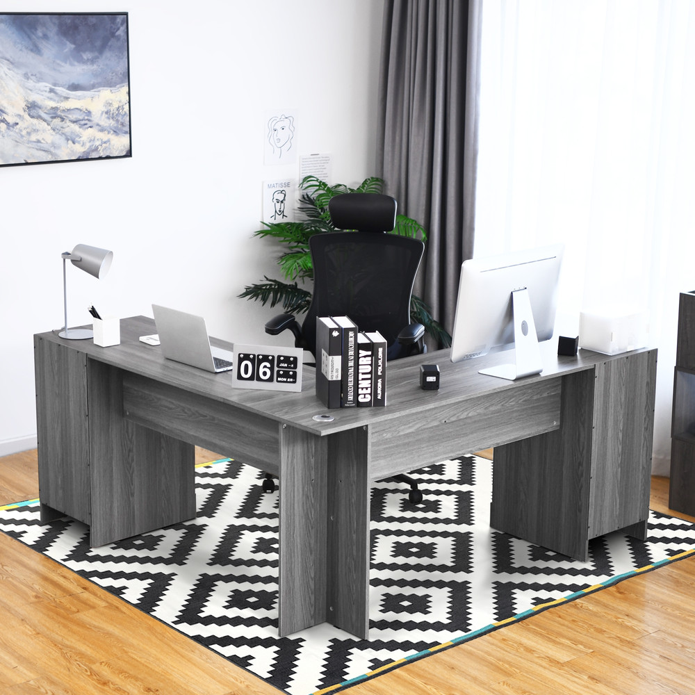L Shaped Writing Desk with Drawers Corner Computer Workstation Table for Home Office