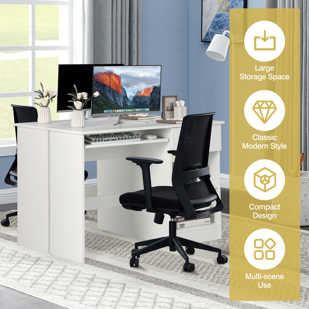 Wooden Computer Desk with CPU Stand, Keyboard Tray, Adjustable Shelf, and Storage Drawer, Home Office Writing Table