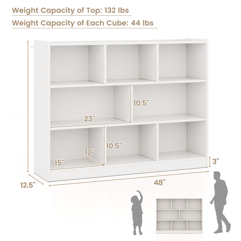3 Tier Open Bookcase Cube Floor Standing Storage Organizer Shelves Cabinet for Living Room, Bedroom, Office