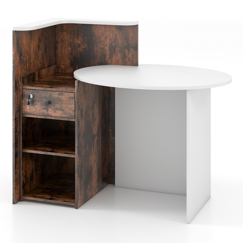 Reception Office Desk with Open Shelf & Lockable Drawer, Modern Front Counter for Home, Office, Salon, Retail Stores