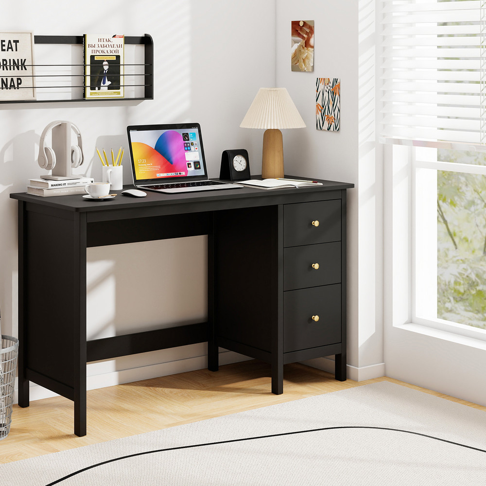 Home Office Computer Desk with 3 Drawers, Modern Writing Table for Study, Bedroom, Workstation or Laptop Setup