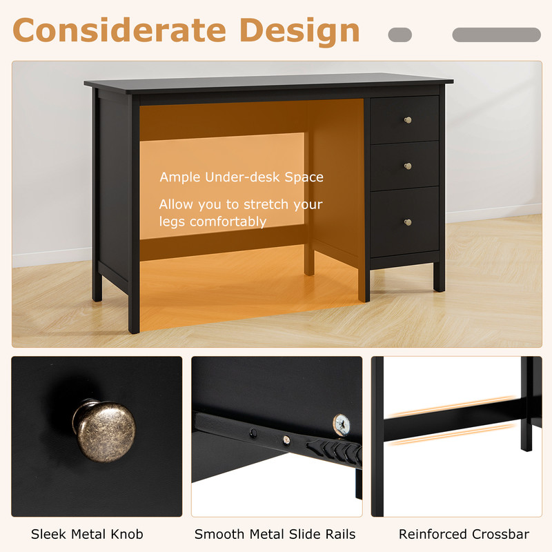 Home Office Computer Desk with 3 Drawers, Modern Writing Table for Study, Bedroom, Workstation or Laptop Setup