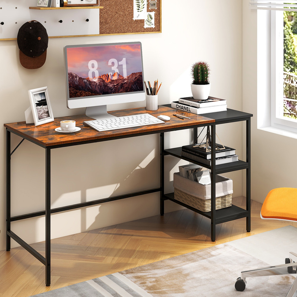 Modern Industrial Style Study Writing Desk with 2 Storage Shelves, Home Office Computer Table for Work, Gaming & Study