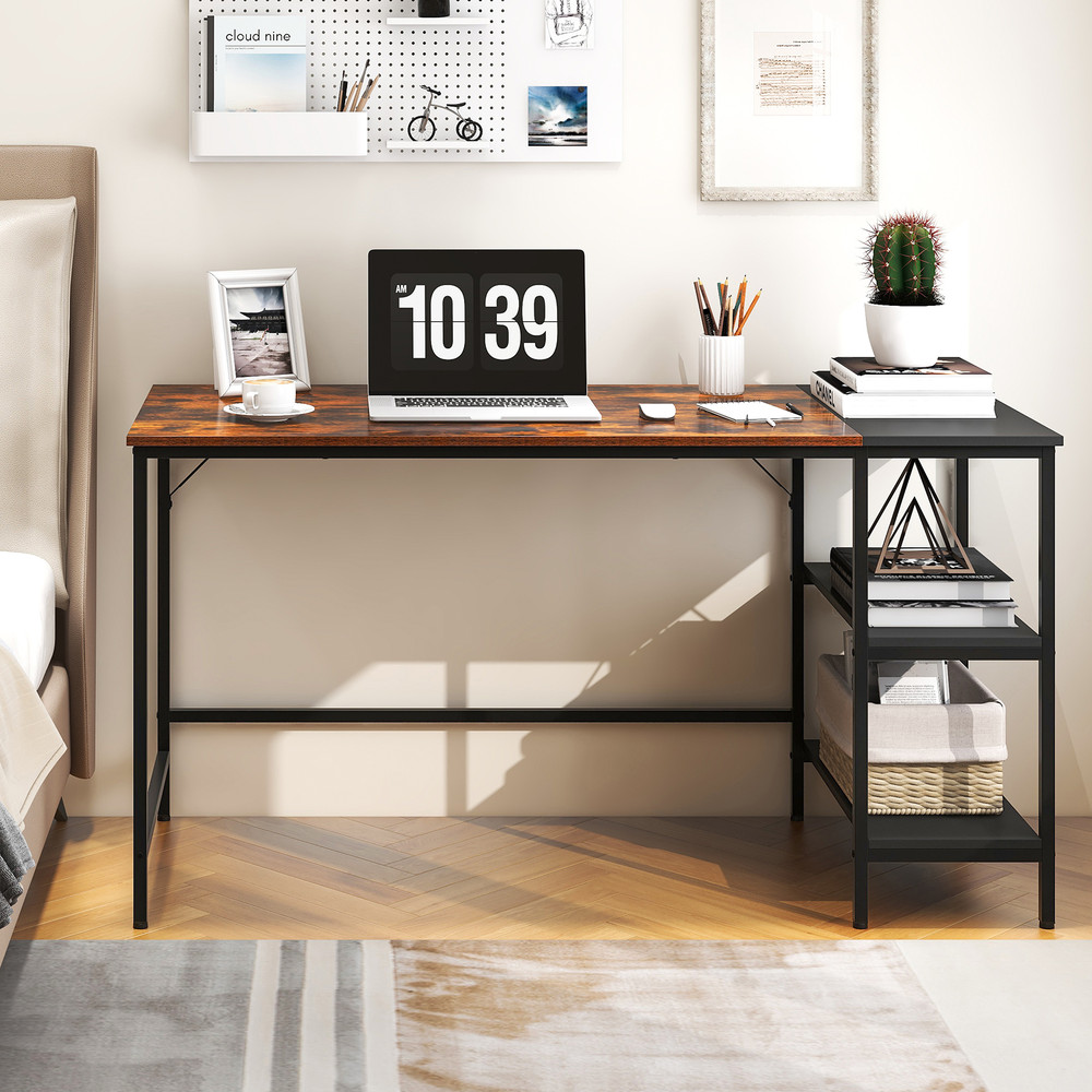 Modern Industrial Style Study Writing Desk with 2 Storage Shelves, Home Office Computer Table for Work, Gaming & Study
