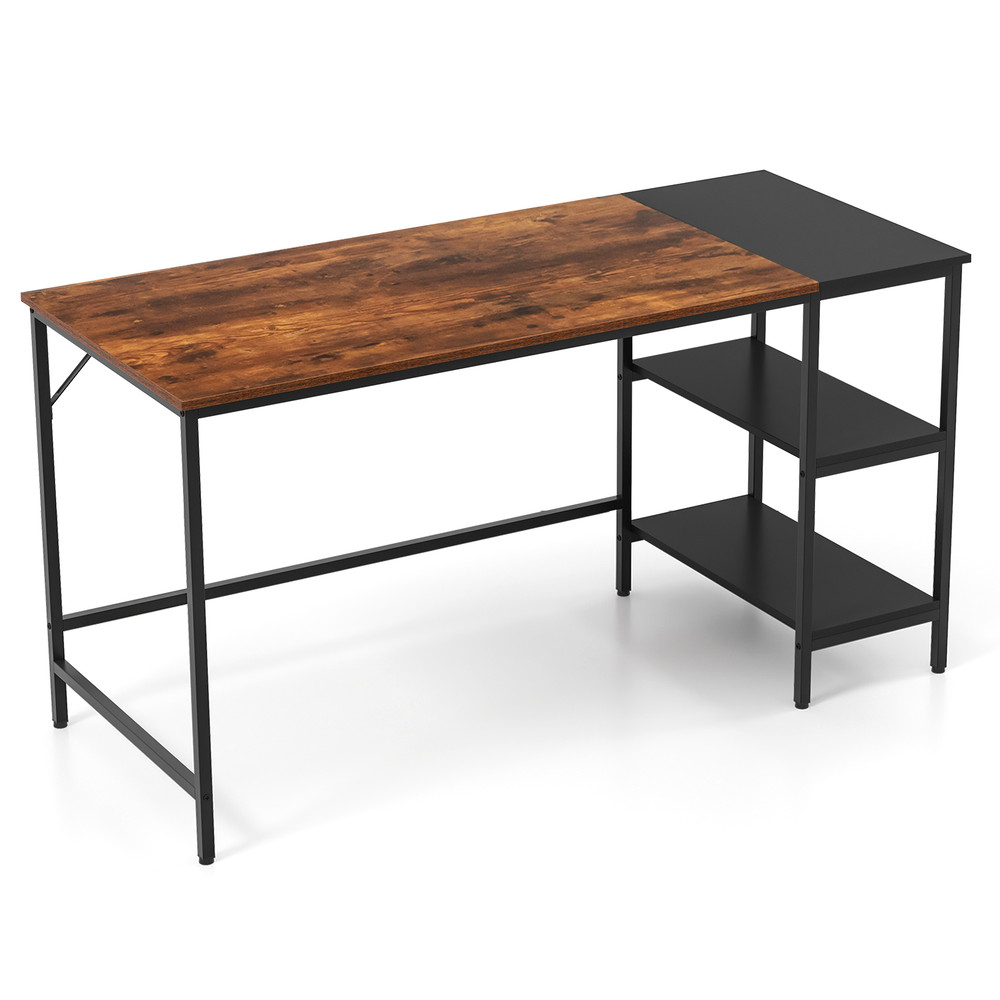 Modern Industrial Style Study Writing Desk with 2 Storage Shelves, Home Office Computer Table for Work, Gaming & Study