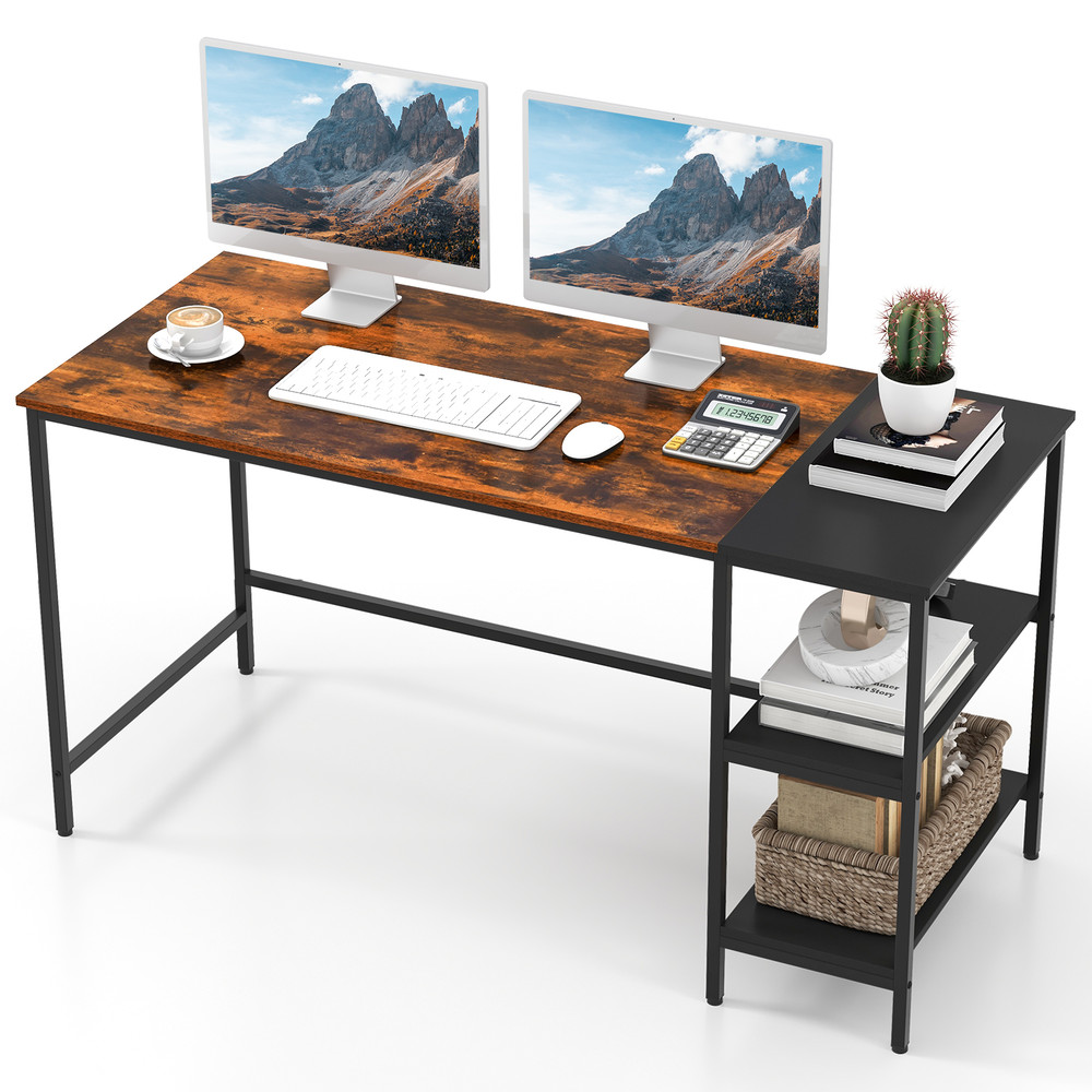 Modern Industrial Style Study Writing Desk with 2 Storage Shelves, Home Office Computer Table for Work, Gaming & Study