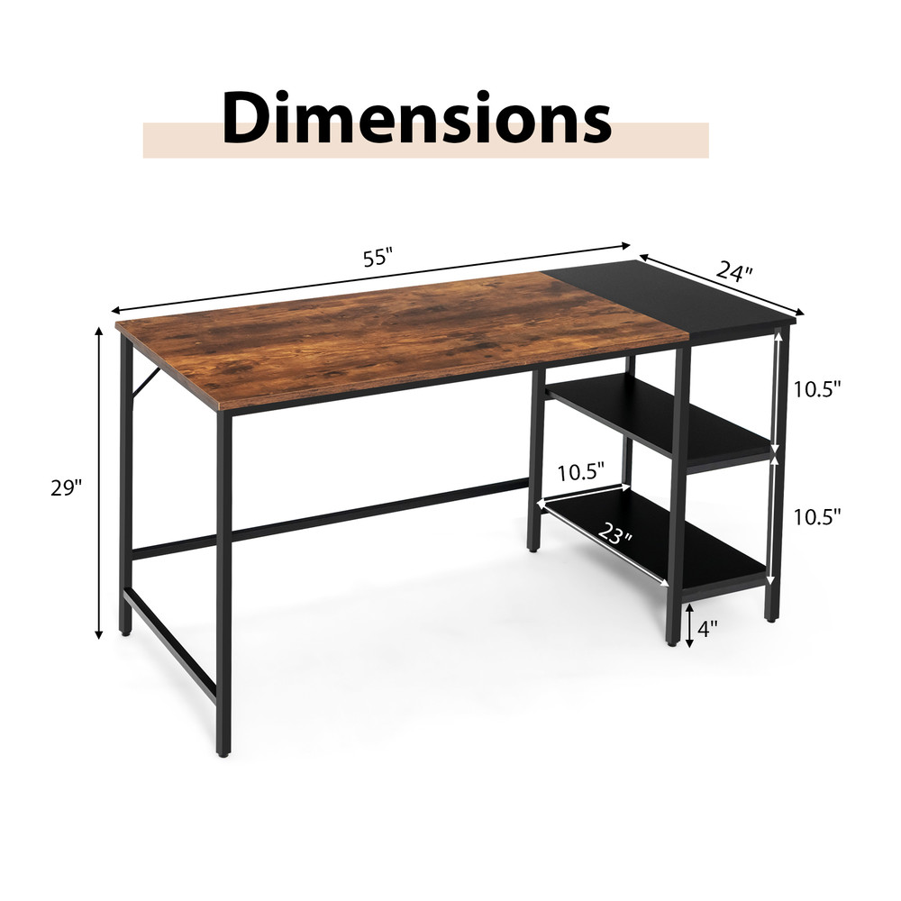 Modern Industrial Style Study Writing Desk with 2 Storage Shelves, Home Office Computer Table for Work, Gaming & Study