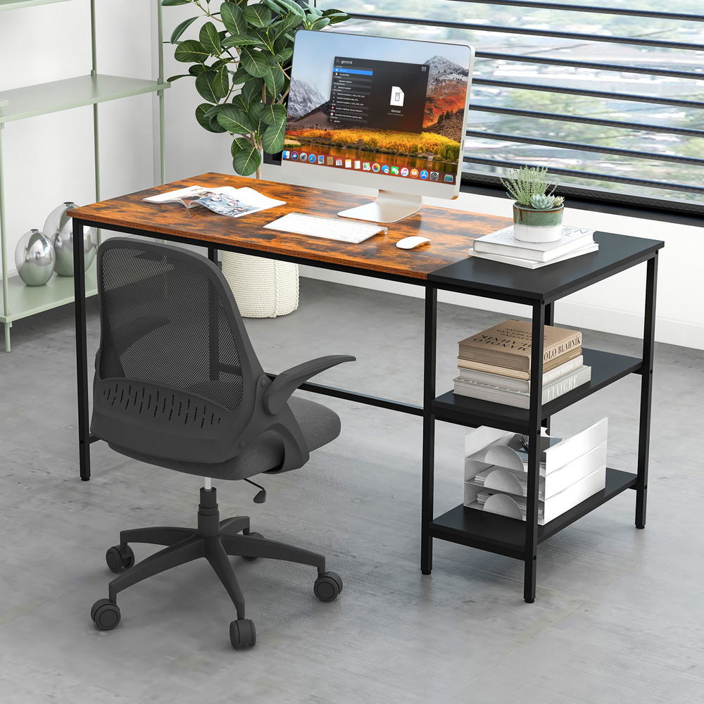 Modern Industrial Style Study Writing Desk with 2 Storage Shelves, Home Office Computer Table for Work, Gaming & Study