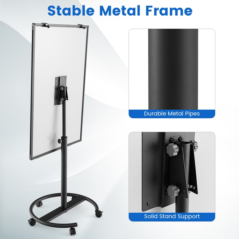 Height Adjustable Mobile Whiteboard with Round Stand, Locking Wheels, Paper Clips, Markers & Tray, Rolling Magnetic Dry
