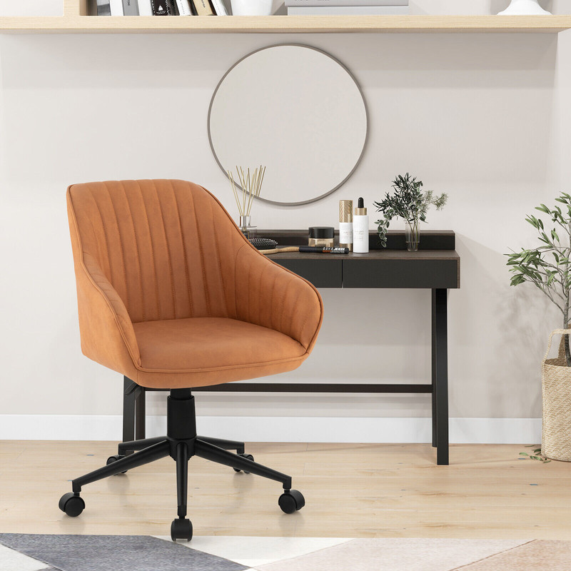 Modern Home Office Chair with Curved Backrest & Armrests, Adjustable PU Leather Swivel Desk Chair