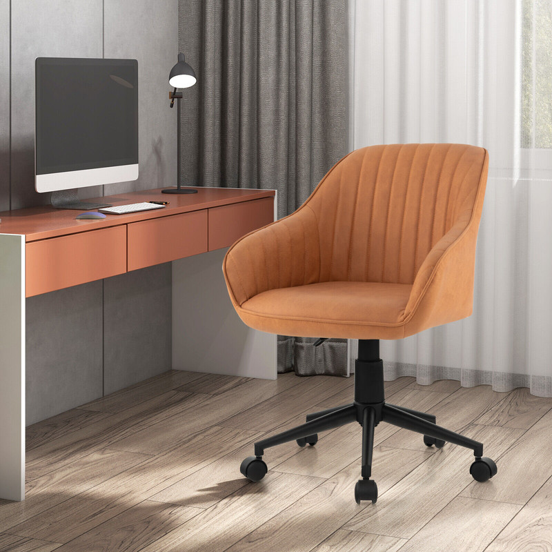 Modern Home Office Chair with Curved Backrest & Armrests, Adjustable PU Leather Swivel Desk Chair