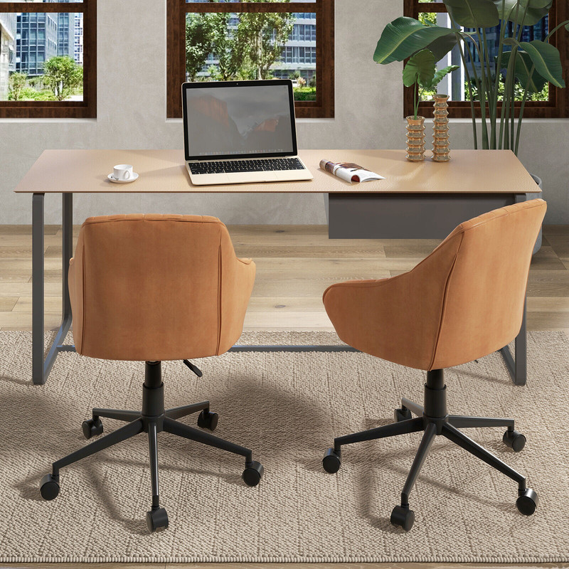 Modern Home Office Chair with Curved Backrest & Armrests, Adjustable PU Leather Swivel Desk Chair