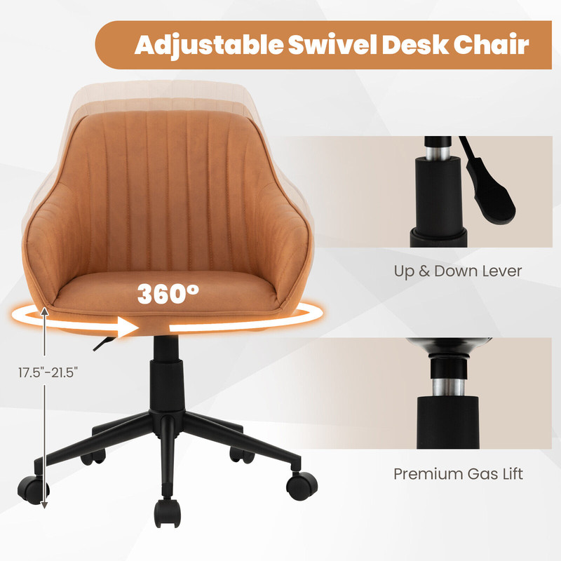 Modern Home Office Chair with Curved Backrest & Armrests, Adjustable PU Leather Swivel Desk Chair