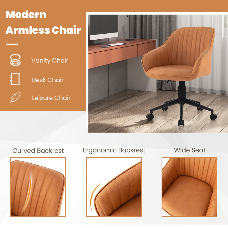 Modern Home Office Chair with Curved Backrest & Armrests, Adjustable PU Leather Swivel Desk Chair