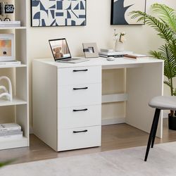 computer desk with large drawers, home office study writing table for bedroom, workstation with storage, modern desk