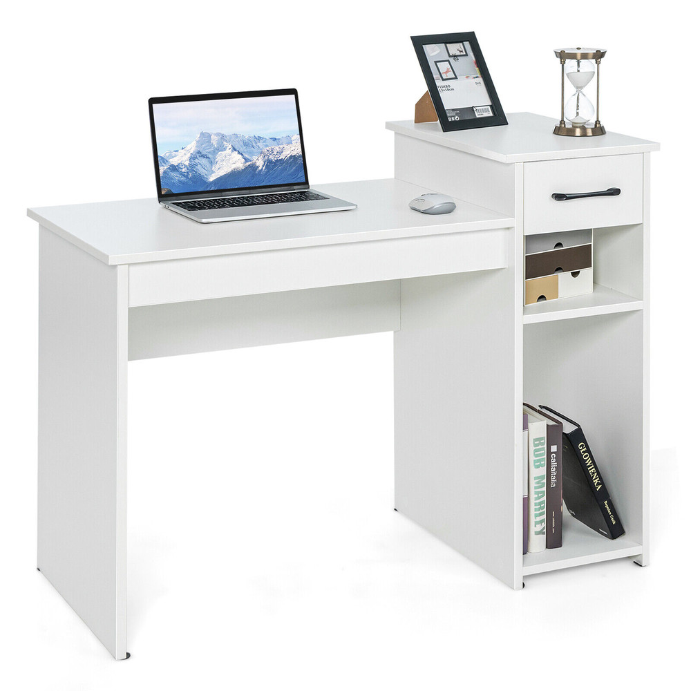 Compact Computer Desk with Drawer and CPU Stand, Modern Writing Table with Storage Shelf for Home Office