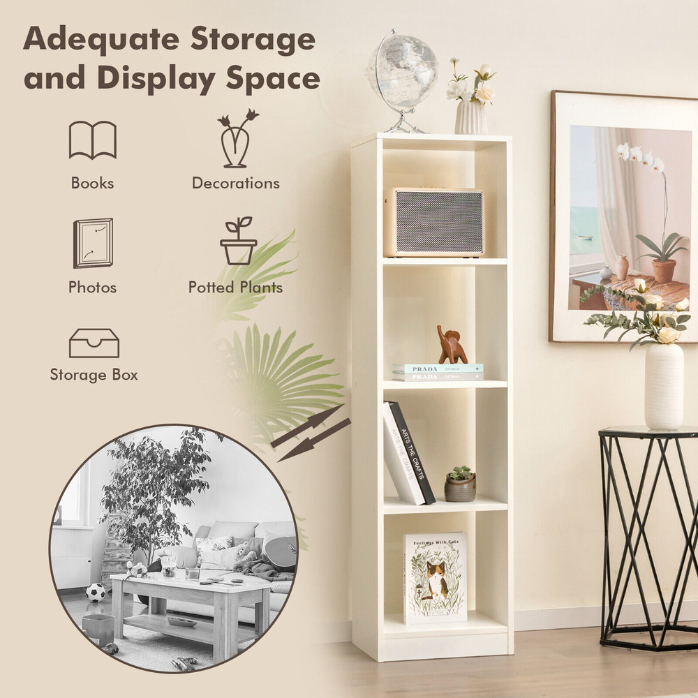 Slim 4Cube Bookshelf With 4 AntiTip Kits 5Tier Organizer For Small Spaces 5