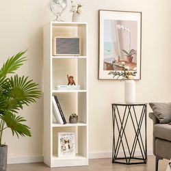 slim 4-cube bookshelf with 4 anti-tip kits, 5-tier organizer for small spaces