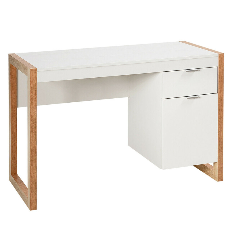 Modern Computer Desk Study Table Writing Workstation With Cabinet And DrawerWhite 3