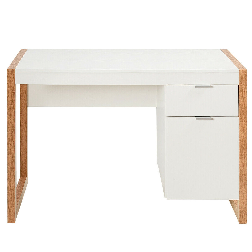 Modern Computer Desk Study Table Writing Workstation With Cabinet And DrawerWhite 7