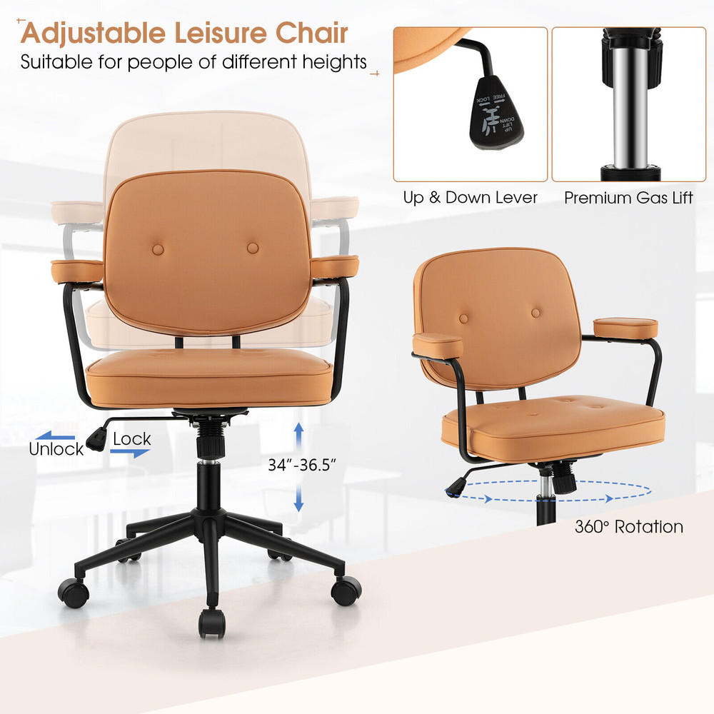 PU Leather Office Chair with Rocking Backrest & Ergonomic Armrest, Adjustable Height Executive Chair
