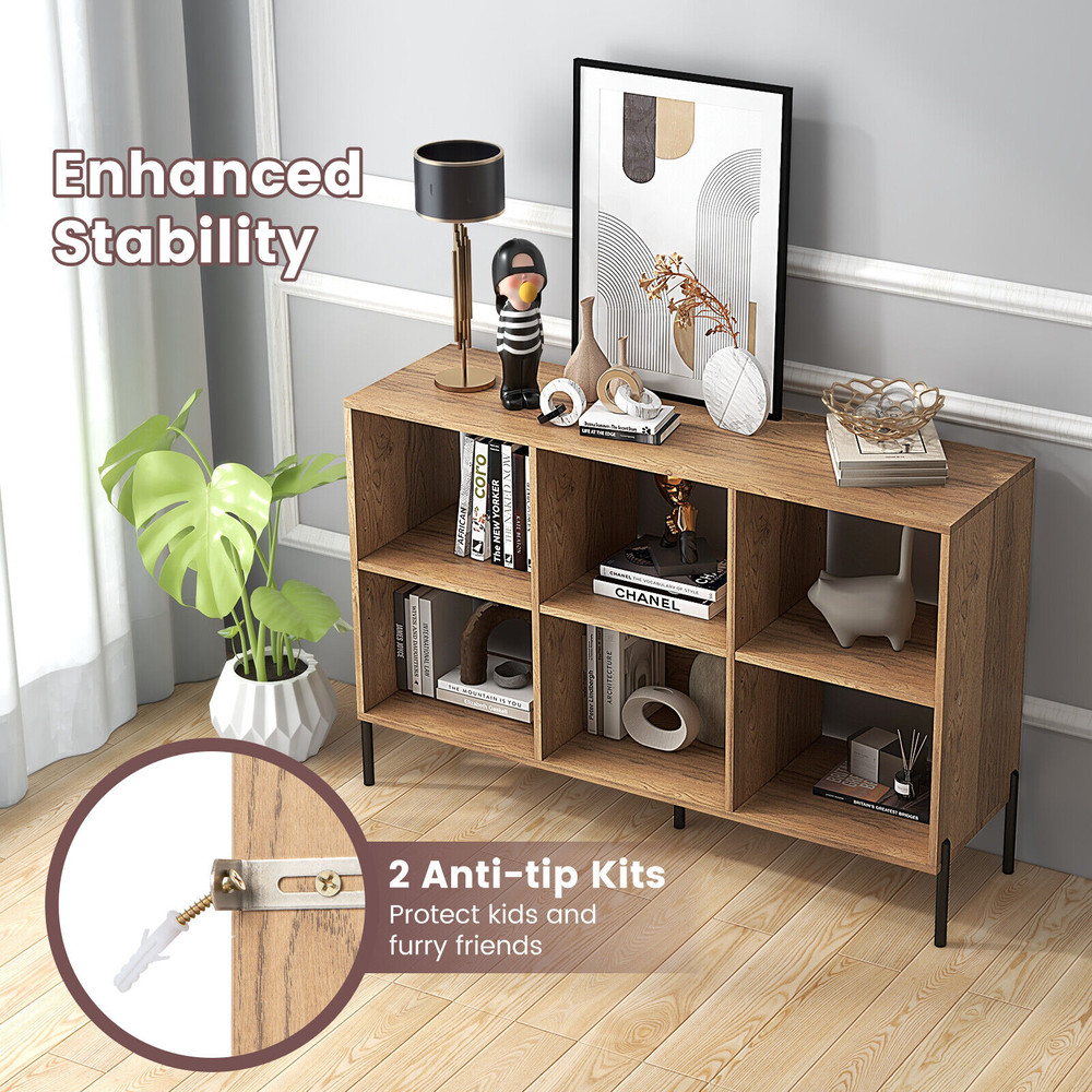 6Cube Storage Bookcase 3Tier Wooden Bookshelf With Sturdy Metal Legs 7