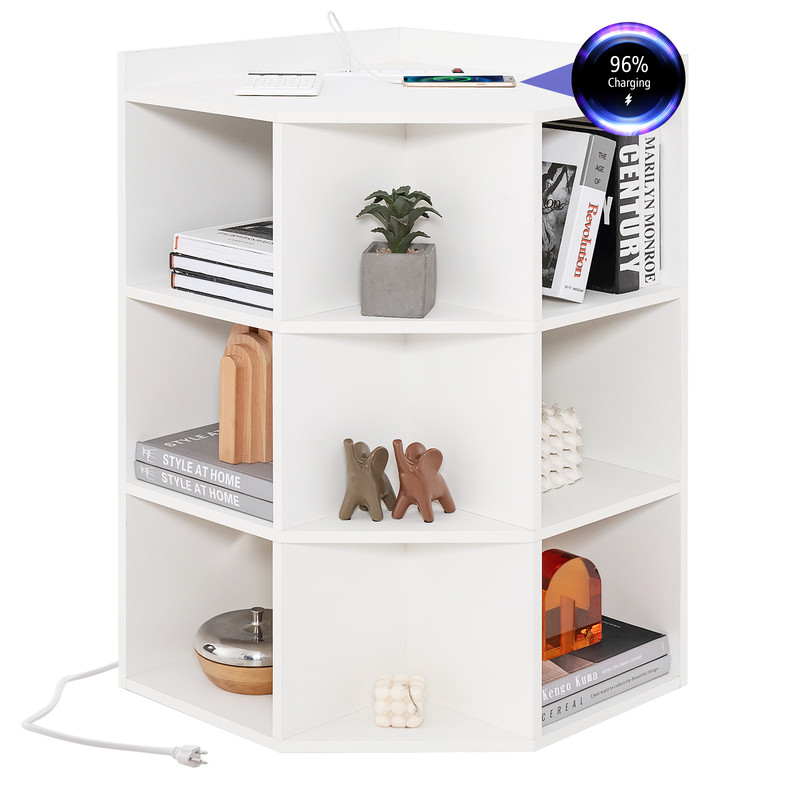 Modern Corner Cabinet For Bedroom 3Tier Storage With Builtin Charging Station 4