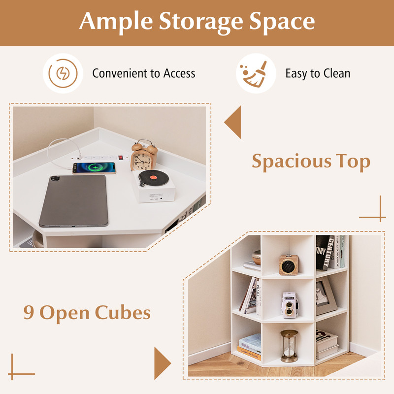 Modern Corner Cabinet For Bedroom 3Tier Storage With Builtin Charging Station 2