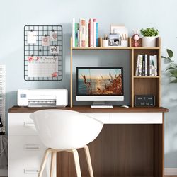 modern l shaped desk for small spaces, corner computer desk with built-in storage shelves