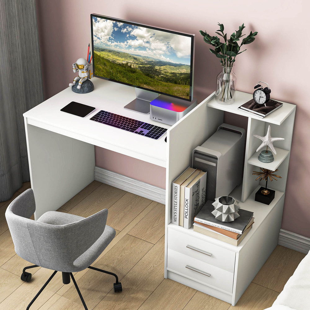 Home Office Computer Desk With Bookshelf Drawers AllinOne Workstation 2
