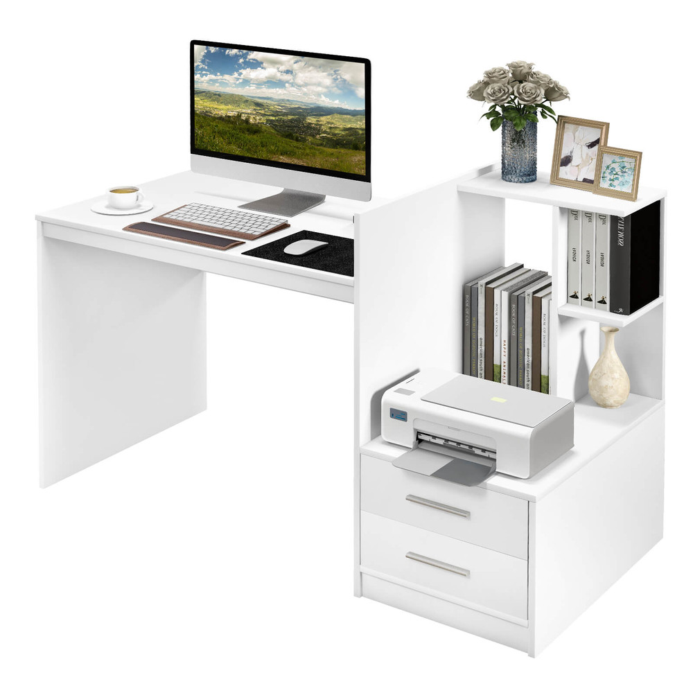 Home Office Computer Desk With Bookshelf Drawers AllinOne Workstation 7