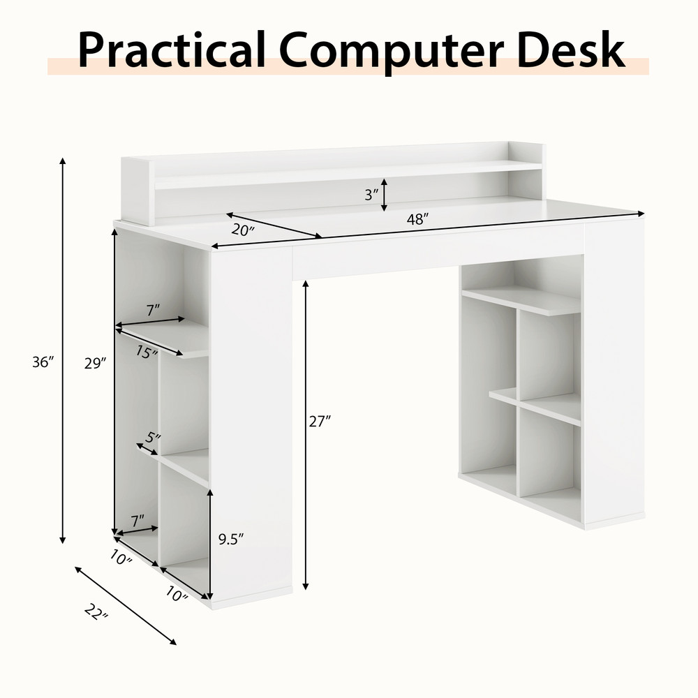 Modern Computer Desk For Office Dual 3Tier Bookshelves With Elevated Monitor Shelf 7