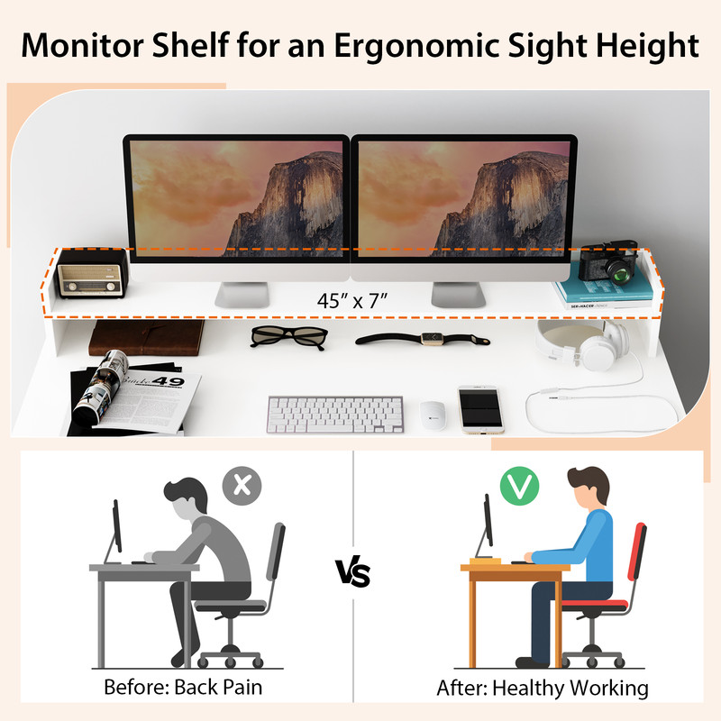 Modern Computer Desk For Office Dual 3Tier Bookshelves With Elevated Monitor Shelf 3