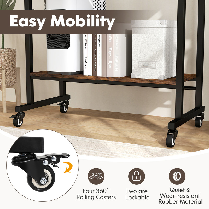 Adjustable Rolling Laptop Desk With PullOut Tray Storage Hooks Compact Portable 4