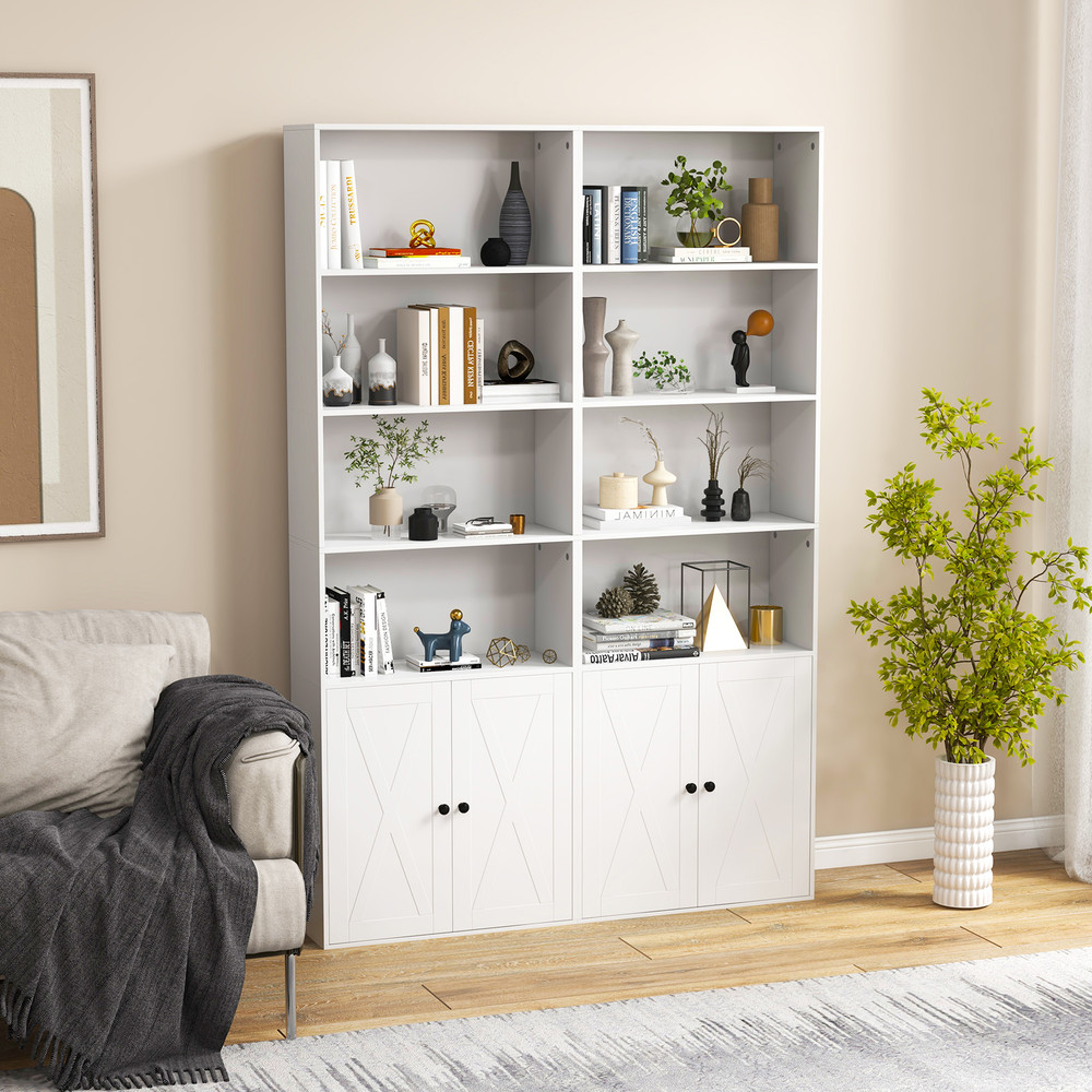 71 Inch Freestanding Bookshelf With 6 Shelves And 2Door CabinetWhite 1